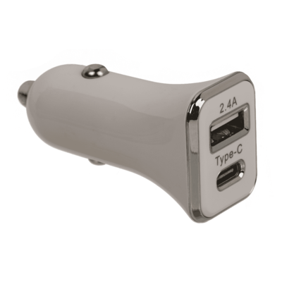 Car charger USB C + USB A, 2 colours ass.,