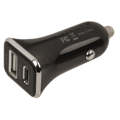 Car charger USB C + USB A, 2 colours ass.,