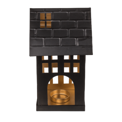 Casa decorativa de metal negro para velas de té,