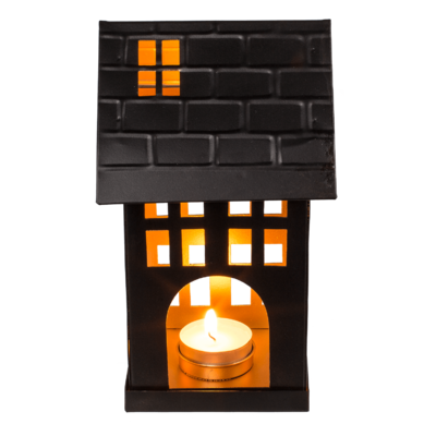 Casa decorativa de metal negro para velas de té,