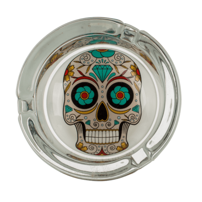 Cenicero de vidrio, coloured skull,