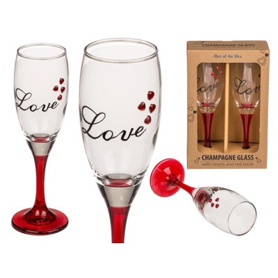 Champagne glass with hearts and red socle,