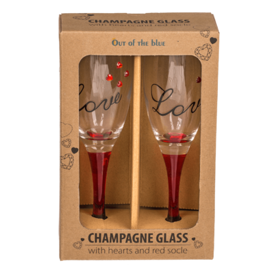 Champagne glass with hearts and red socle,