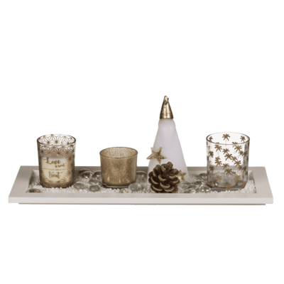 Christmas set with white wooden plate,
