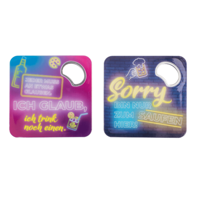 Coaster with bottle opener, German wordings,