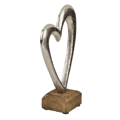 Coeur en métal sur socle en bois,
