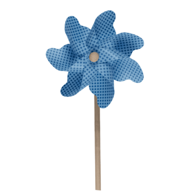 Coloured windmill with dots on wooden stick,