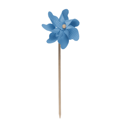 Coloured windmill with dots on wooden stick,