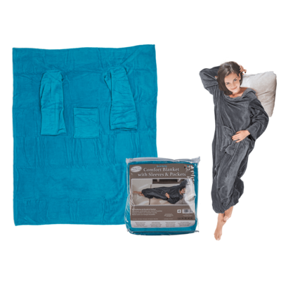 Coperta comfort blu con maniche e tasche,