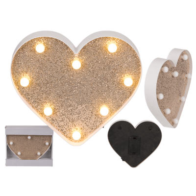 Corazón con glitter de color oro & 8 LED,