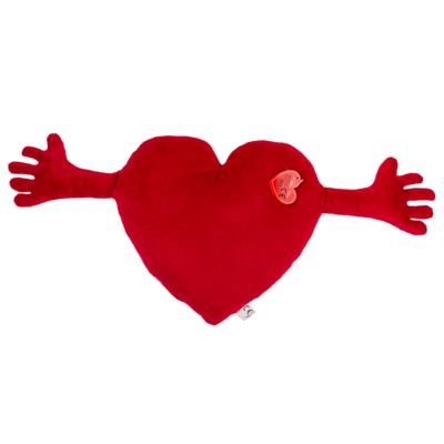 Corazón rojo de peluche con brazos,