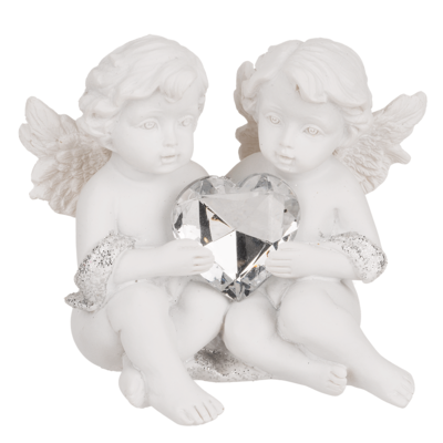 Couple des anges assis avec coeur en crystal,