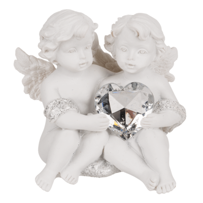 Couple des anges assis avec coeur en crystal,