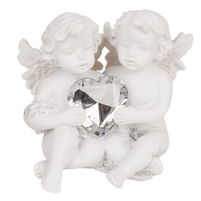 Couple des anges assis avec coeur en crystal,