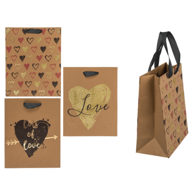 Craft paper gift bag, hearts,