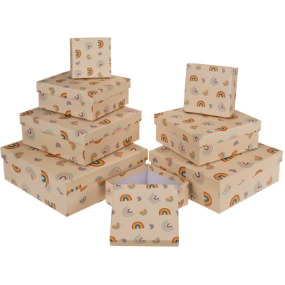 Cream coloured goft boxes, Rainbows,