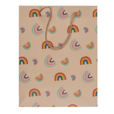 Cremefarbene Papier-Geschenktüte, Rainbows,