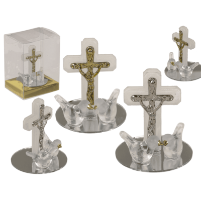 Cruz de cristal con palomas, 2 colores surtidos