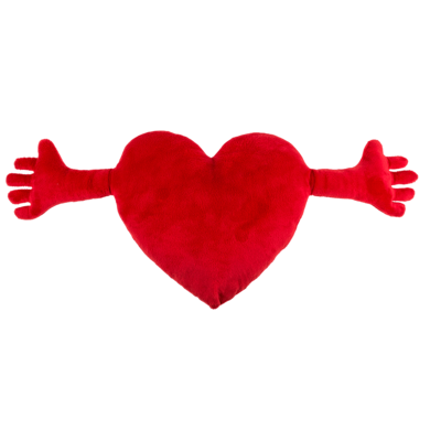 Cuore di peluche rosso con braccia,