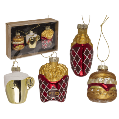 Décoration pour sapin noel en verre, Fast Food,