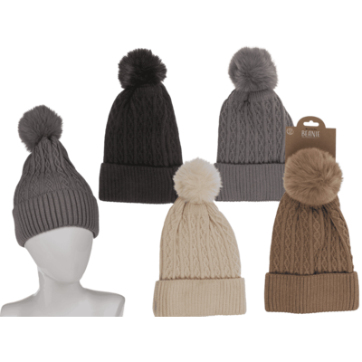 Damen-Winter-Beanie mit Kunststoffbommel,