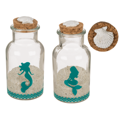 Deko-Glasflasche, Meerjungfrau, mit Sand,