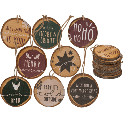 Discos de madera decorativos, Navidad tradicional,