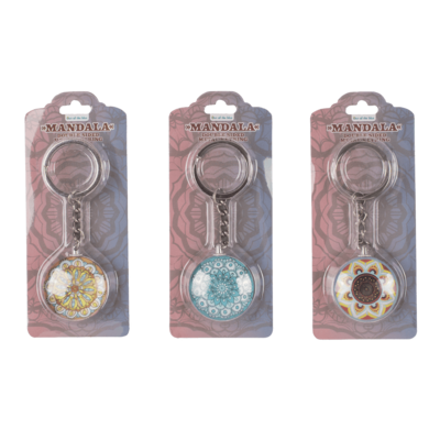 Double sided metal keyring, Mandala,