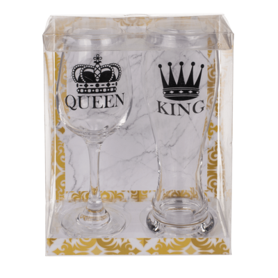 Drinking glass set, King & Queen,