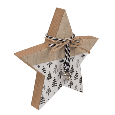 Estrella de madera, con cinta & campanita,