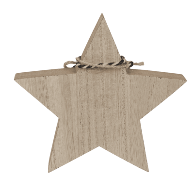 Estrella de madera, con cinta & campanita,