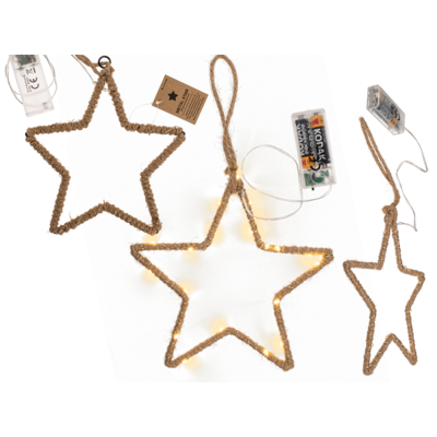 Estrella de metal con yute & LED, para colgar,