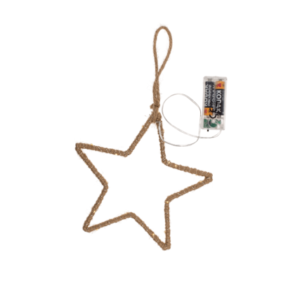 Estrella de metal con yute & LED, para colgar,