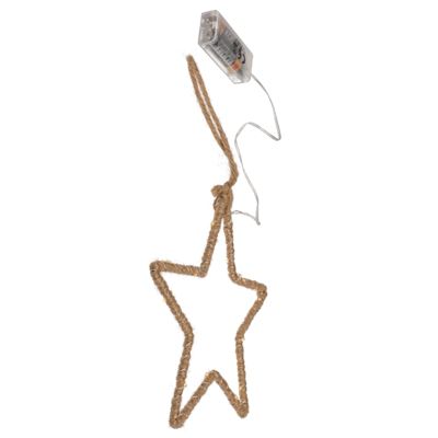 Estrella de metal con yute & LED, para colgar,