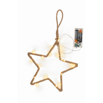 Estrella de metal con yute & LED, para colgar,