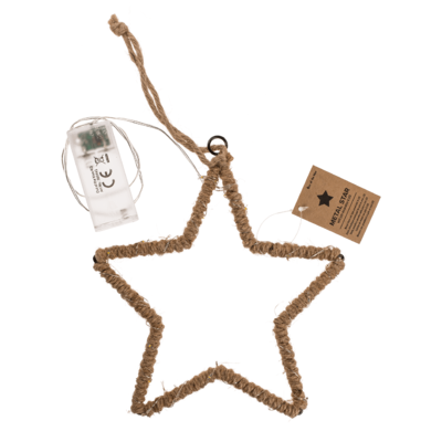 Estrella de metal con yute & LED, para colgar,