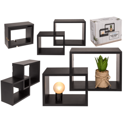 Etagère murale en bois noir, set de 2 pcs,
