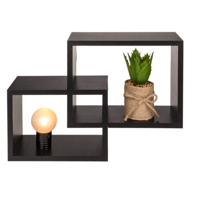 Etagère murale en bois noir, set de 2 pcs,