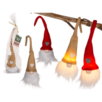 Fabric Christmas gnome with LED (incl. battery),
