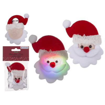 Fabric Santa pin with LED incl. batteries,
