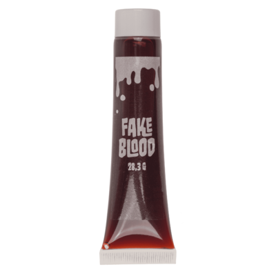 Fake blood with glow in the dark teeth,