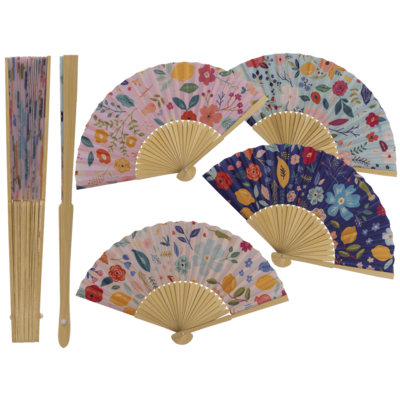 Fan, Flowers, 21 cm, bamboo,