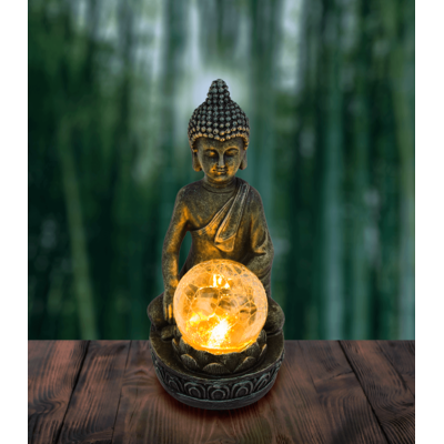 Figura di Buddha solare in poliresina,
