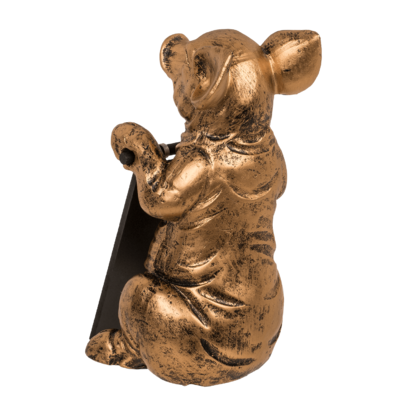 Figurine décorative dorée, cochon avec tablette,