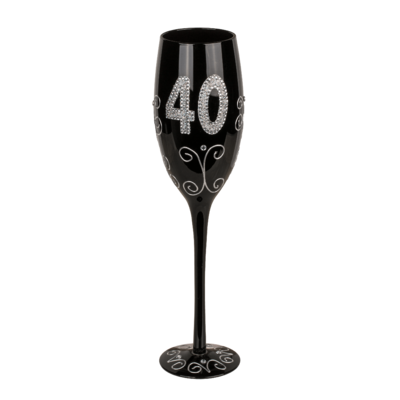 Flûte de champagne en noir avec inscription,