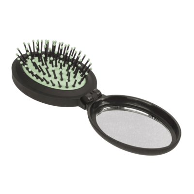 Folding pocket mirror with hair brush,