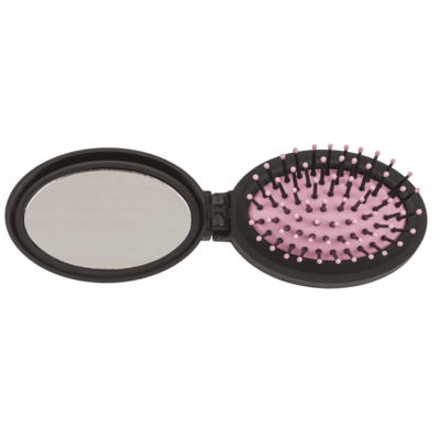 Folding pocket mirror with hair brush,