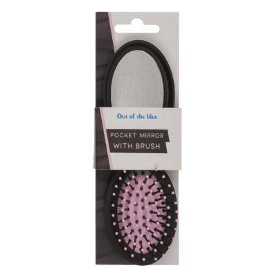 Folding pocket mirror with hair brush,