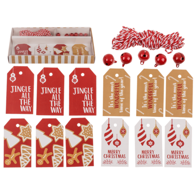 Gift tags, Natural red, including 6 Glöckchen