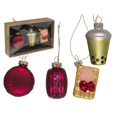 Glas-Baumschmuck, Bubble Tea, 3er Set, Macaron (5